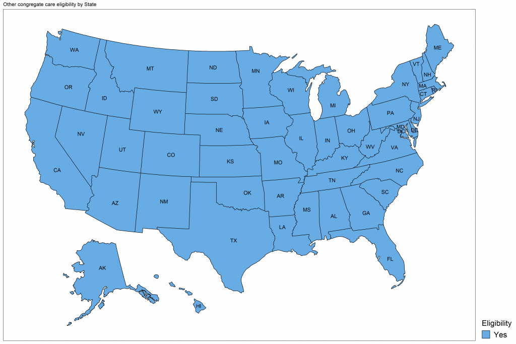 A US map showing the 50 US states and District of Columbia. States are shaded in blue to denote that they are currently vaccinating this group, and this week, all states are shaded.