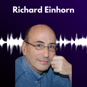 Richard's picture with a dark purple background and white text reading “Richard Einhorn"